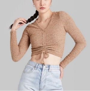 🆕️ Wild Fable Plush Ruched Drawstring Front Cropped Sweater